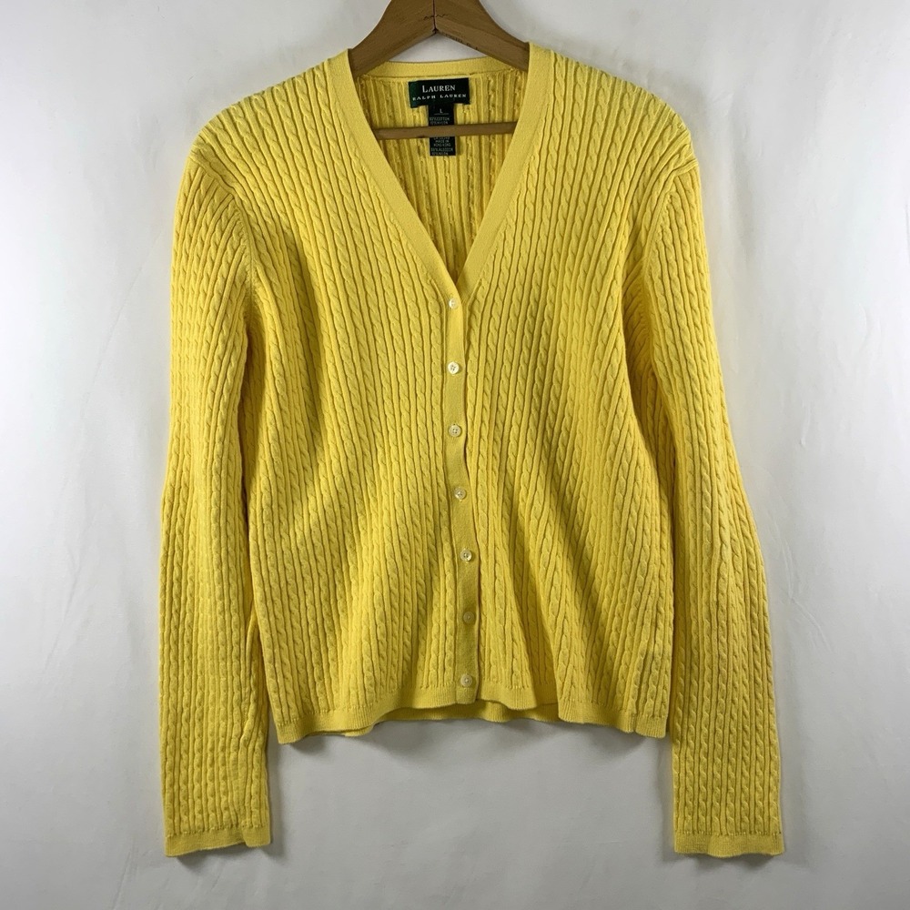 VTG Lauren Ralph Lauren Womens Cable Knit Cardigan Sweater M/L Coastal Old Money